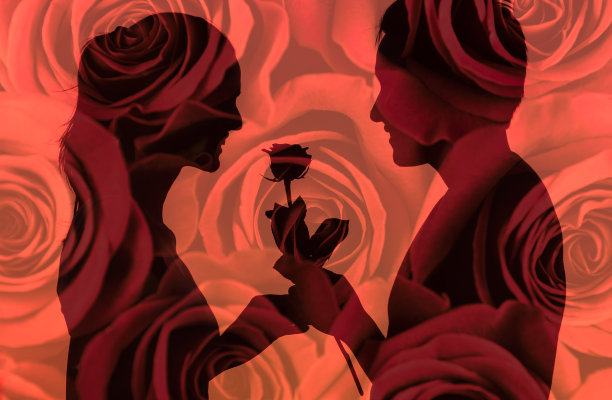 男人给女人一朵玫瑰。情人节。图片下载