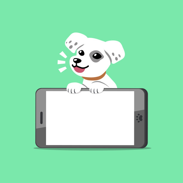 矢量卡通人物可爱的白色狗与智能手机图片下载