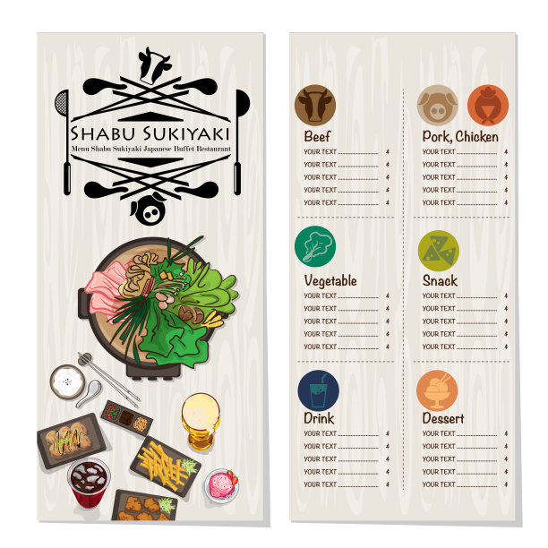 菜单日式素喜烧餐厅模板设计图形对象图片下载