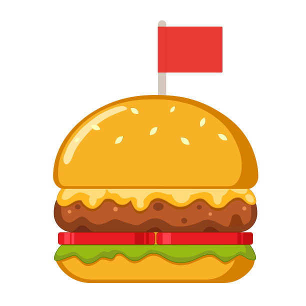 汉堡配红旗，沙拉，肉，西红柿和奶酪。素材图片