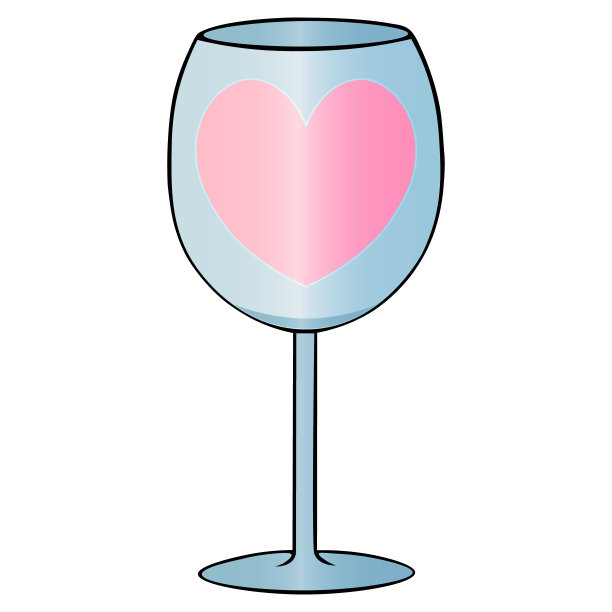 彩色矢量插图的一个空的葡萄酒杯与一个孤立的背景上的心。水晶玻璃。创意贴纸，书，杂志。情人节。假日打印。图片下载