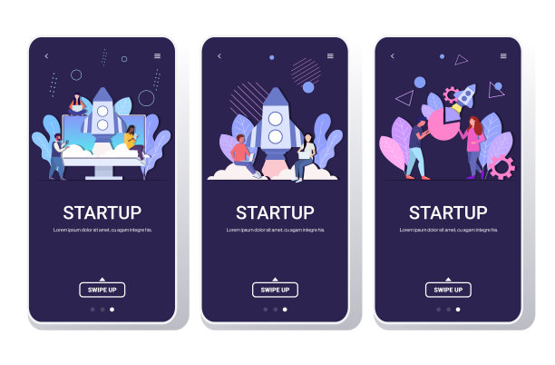 集合商人头脑风暴成功的团队发射太空火箭创业概念混合种族员工使用数字设备智能手机屏幕收集移动应用程序复制空间全长图片下载