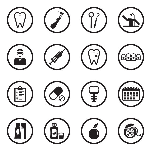牙科图标。圆形的黑色平面设计。矢量插图。图片下载