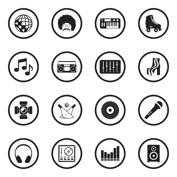 迪斯科图标。圆形的黑色平面设计。矢量插图。图片下载