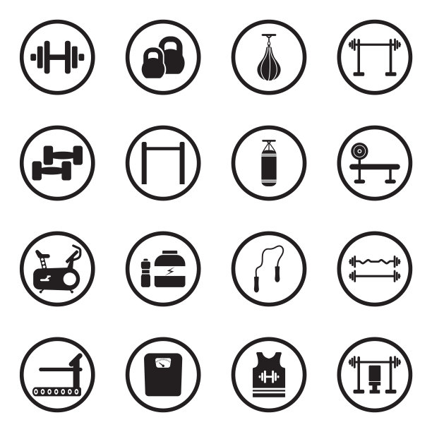 健身图标。圆形的黑色平面设计。矢量插图。图片下载