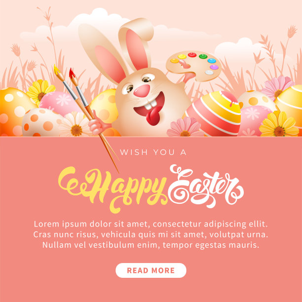 复活节兔子与艺术画笔，调色板和彩色蛋图片下载