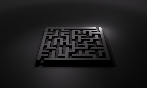 由高墙组成的迷宫。黑暗的背景。3 d演示。图片下载