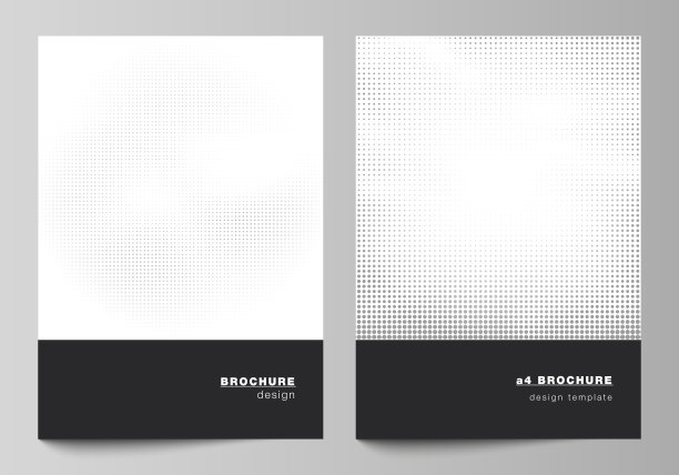 矢量布局A4封面模型设计模板的宣传册，传单布局，封面设计，书籍设计，宣传册封面。用点装饰的半色调效果。斑点图案的垃圾装饰。图片下载