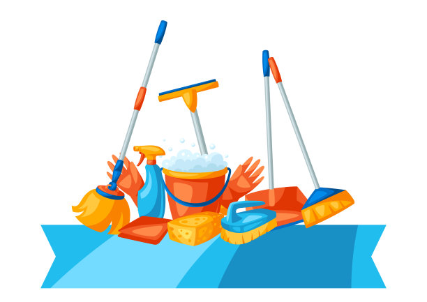 有清洁物品的家政背景。图片下载