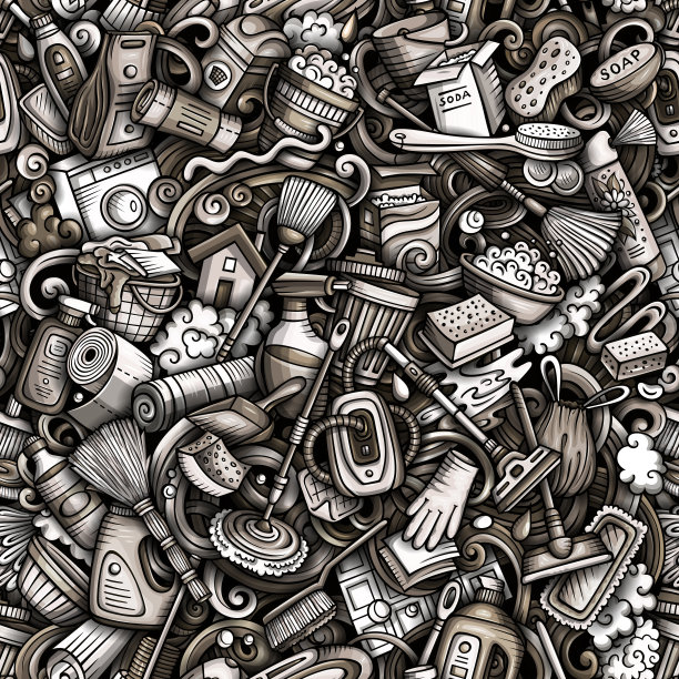 卡通可爱涂鸦手绘清洁无缝图案图片下载