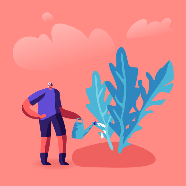 爱好园艺的男人。农民在花园工作，照顾植物和灌溉绿色植物和蔬菜在村庄或农村。园艺师种植当地生态食品卡通平面矢量插图图片下载