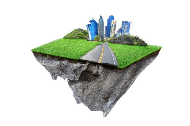 圆土地面剖面与土地与现代城市。图片下载