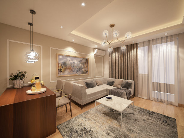 电脑生成的客厅图像。建筑可视化，3D渲染。图片下载