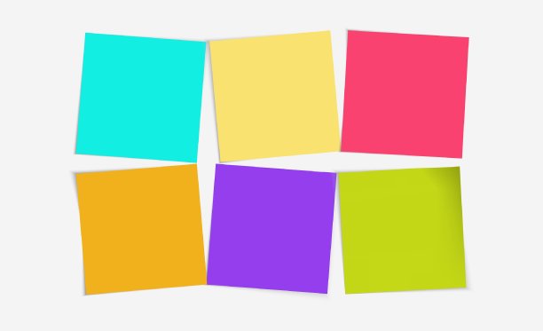 6彩色的张贴笔记行动设置在白板矢量插图图片下载