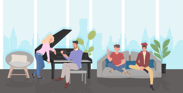 人们在见面时讨论男女共处交流放松概念现代客厅室内水平全长图片下载