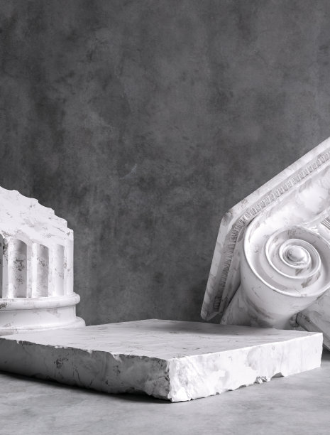 废墟古柱博物馆作品背景，古典希腊柱首都艺术抽象构图，3d渲染图片下载