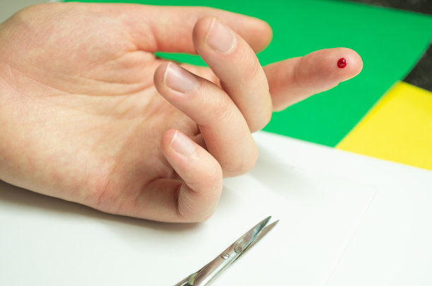 手上的伤口在手指上靠近，割，刺在手指上，有一滴血图片下载