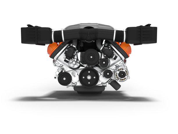 引擎到汽车与空气过滤器3d渲染在白色背景与阴影图片下载