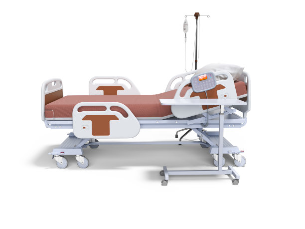 概念橙色医院床半自动与拖放左视图3d渲染在白色背景与阴影图片下载