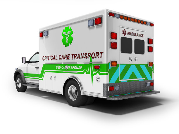 现代概念救护车与绿色3d渲染插入在白色背景与阴影图片下载
