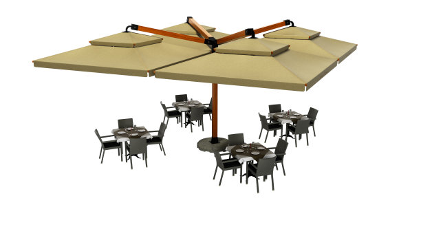 户外餐厅沙滩伞和桌椅的概念在白色背景上3d渲染没有阴影图片下载