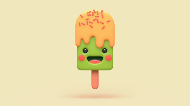 可爱的卡通人物水果冰淇淋的3d数字插图图片下载