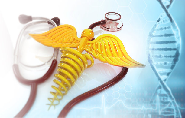 听诊器和医学符号，带有dna背景的手杖图片下载