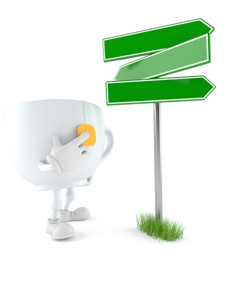 茶杯字符与空白路标图片下载