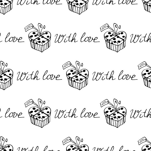 无缝模式与礼盒蝴蝶结和丝带。可爱的手绘涂鸦。概念包装纸，贺卡，圣诞节，包装，婚礼，生日，织物，情人节，母亲节图片下载