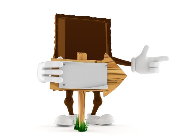 巧克力人物与木制箭头标志图片下载