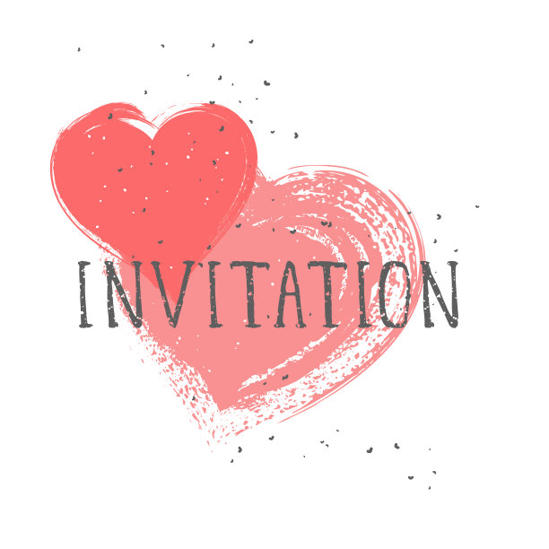 矢量插图与手绘文本邀请和垃圾心形在白色的背景。图片下载
