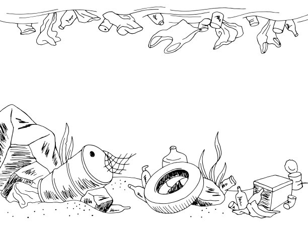 垃圾水下生态问题图形黑色景观草图插图向量图片下载