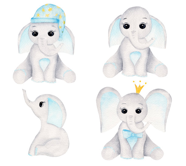 大象小牛手绘栅格插图集图片下载