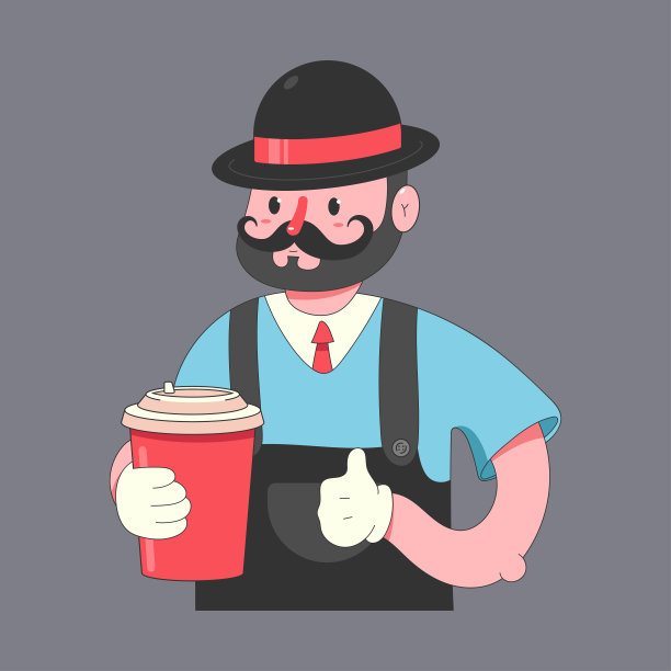 咖啡师与一杯咖啡矢量人物孤立的背景。图片下载