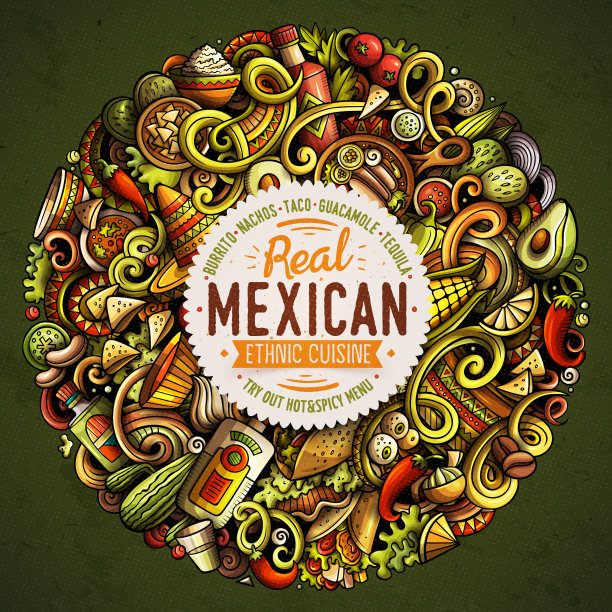 墨西哥美食手绘矢量涂鸦插画。海报设计的美食。图片下载