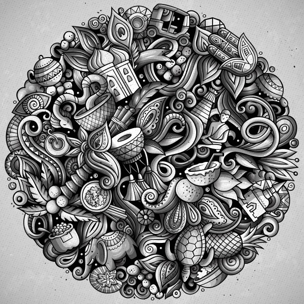 印度手绘矢量涂鸦插图。印度的海报设计。图片下载