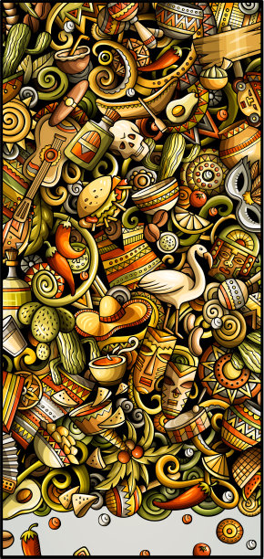 拉丁美洲手绘涂鸦横幅。卡通详细的传单。图片下载