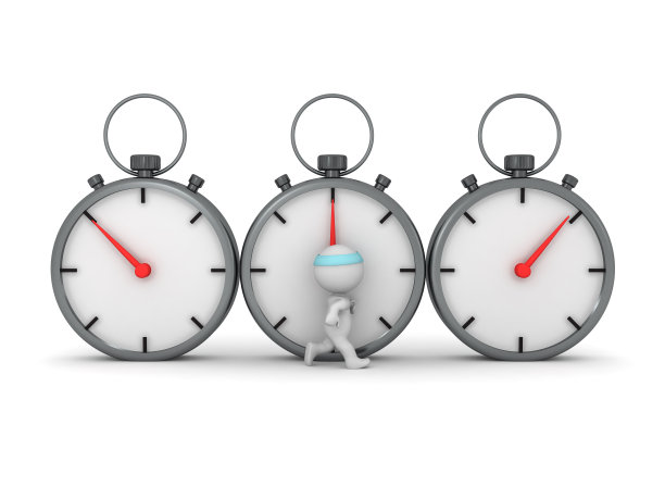 3D角色跑在三个秒表前图片下载