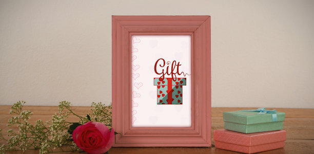 可爱的情人节信息的合成图像在框架图片下载