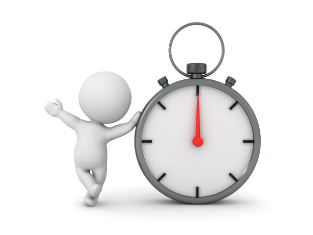 3D角色靠在计时器秒表上图片下载