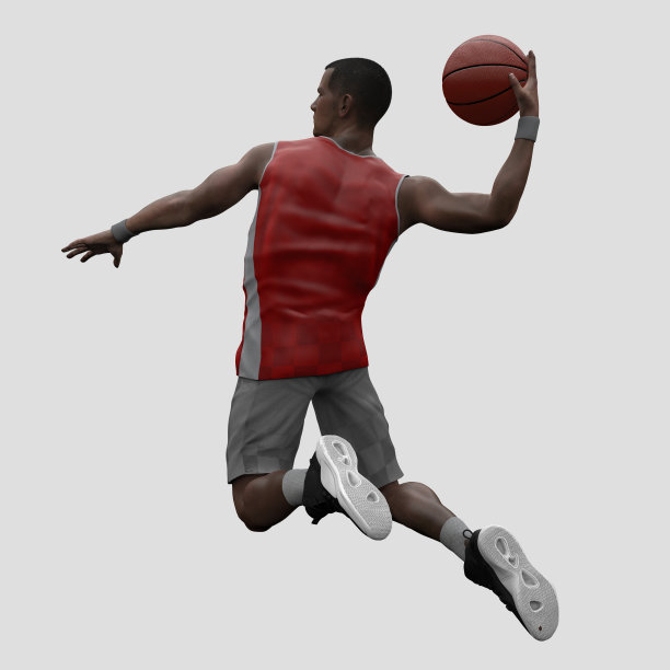 侧视图的一个手扣篮篮球运动员3d渲染图片下载