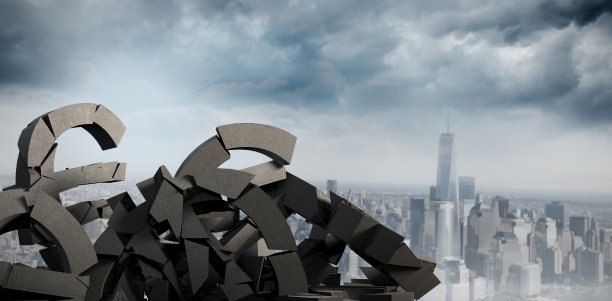 复合图像的三维复合图像损坏的货币符号与岩石图片下载