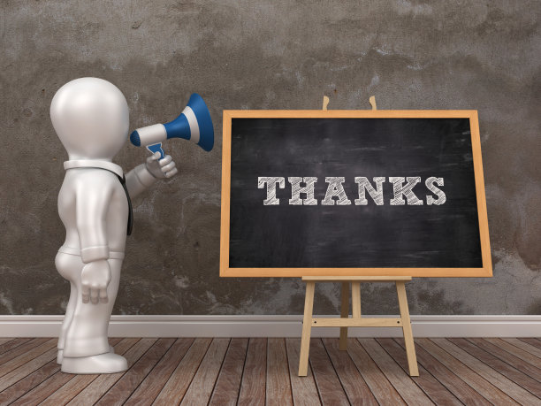 商业字符与扩音器和画架与感谢字- 3D渲染图片下载