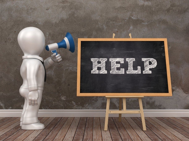 商业字符与扩音器和画架与帮助字- 3D渲染图片下载