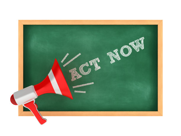 扩音器与ACT现在短语在黑板框架- 3D渲染图片下载