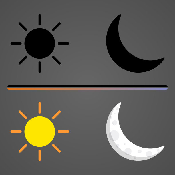 太阳和月亮颜色的平面图标设置。简单的矢量股票插图eps10孤立的白色背景图片下载