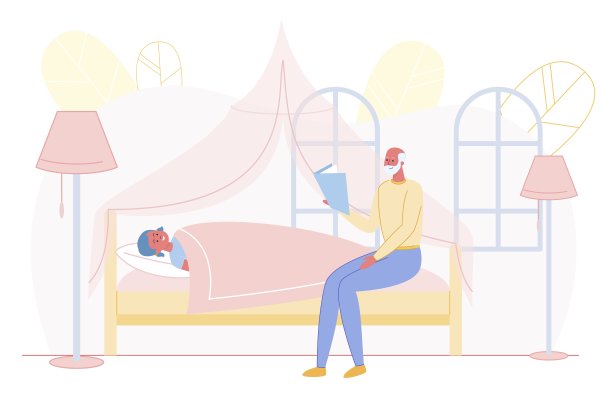 爷爷给小女孩读童话故事。图片下载