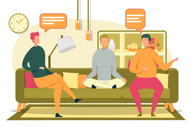 坐着交流的朋友或室友。图片下载