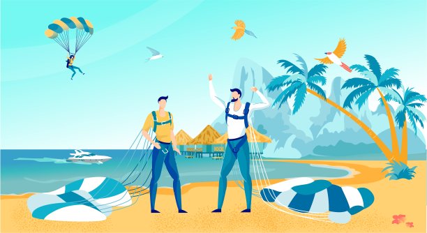 热带国家假期跳伞。图片下载