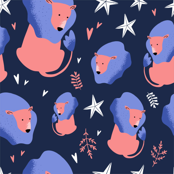 可爱的狮子图案与深蓝色的背景和星星图片下载